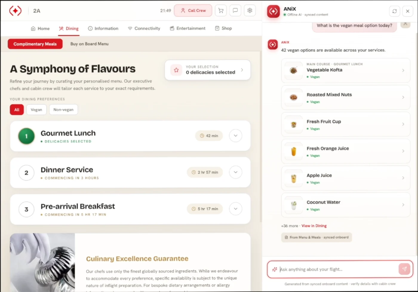ANiX listing vegan meal options